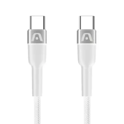 CABLE TRENZADO DE NAILON DURA SPEED DE 65W TIPO C EN AMBOS LADOS DE 1.8M BLANCO ARGCB0047